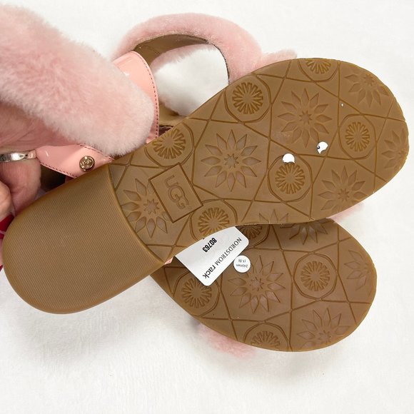 UGG Fluff Springs Flat Sandal Ankle SGenuine Shearling Sunset Pink Size 7